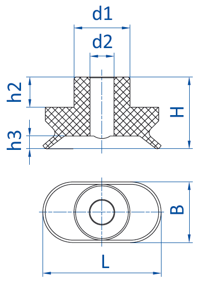 Овальная вакуумная присоска FIPA серии SO-FU чертеж A